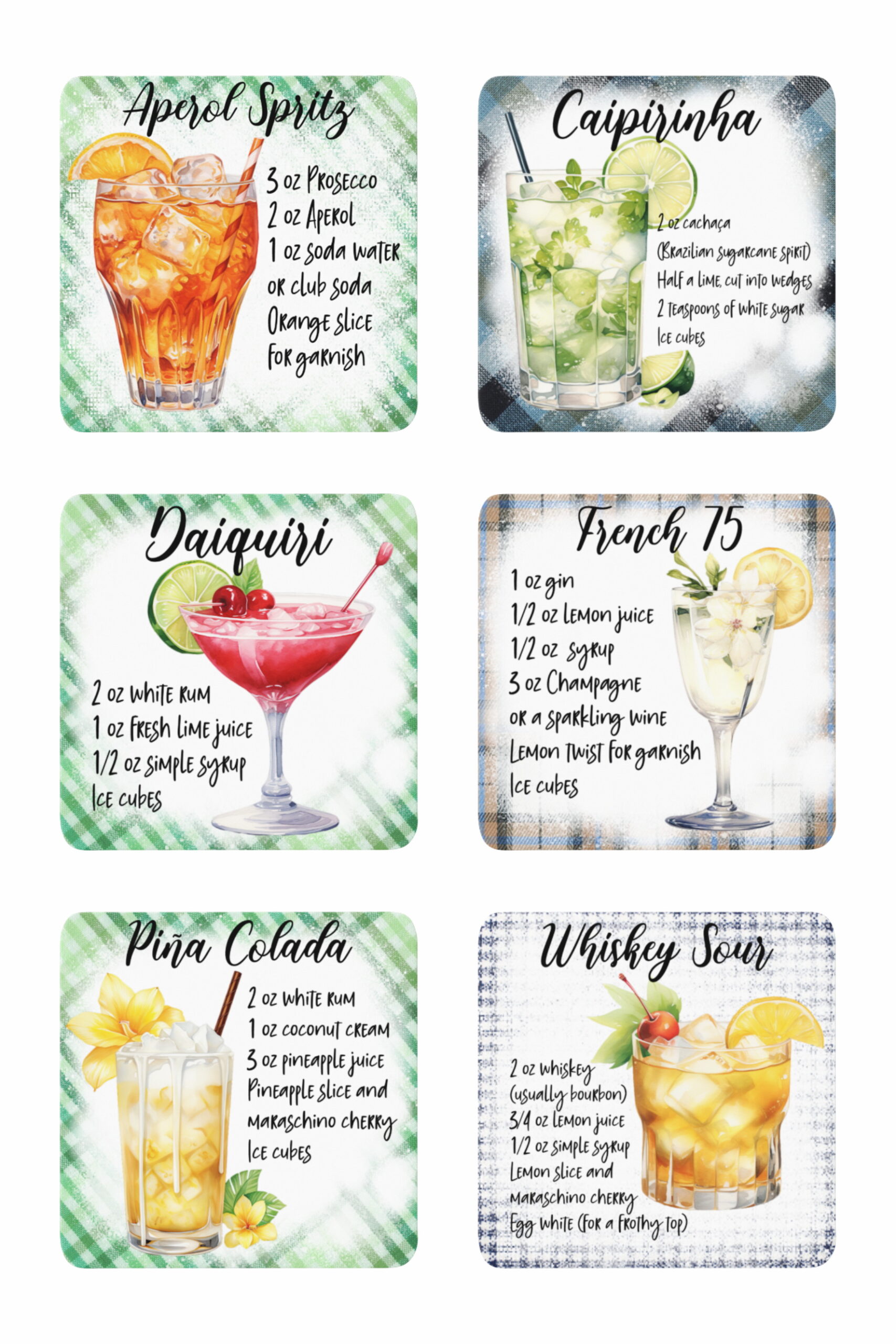 Cocktail Recipe set 1 coaster
