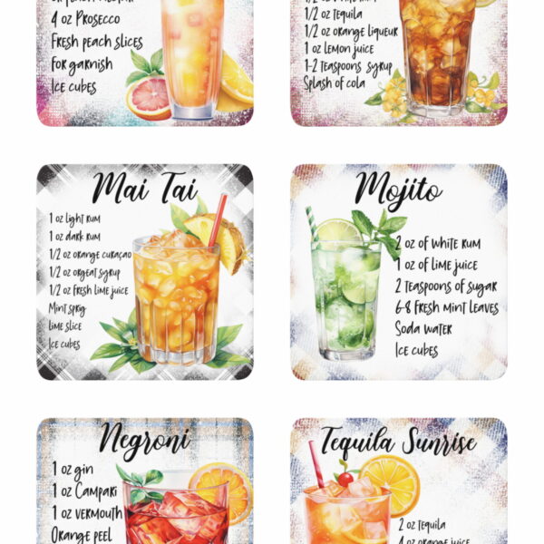 Koktejlové recepty #2 | podložka pod hrnek, sada 6 kusů