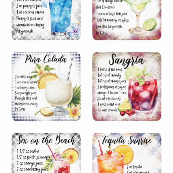 Koktejlové recepty #3 | podložka pod hrnek, sada 6 kusů