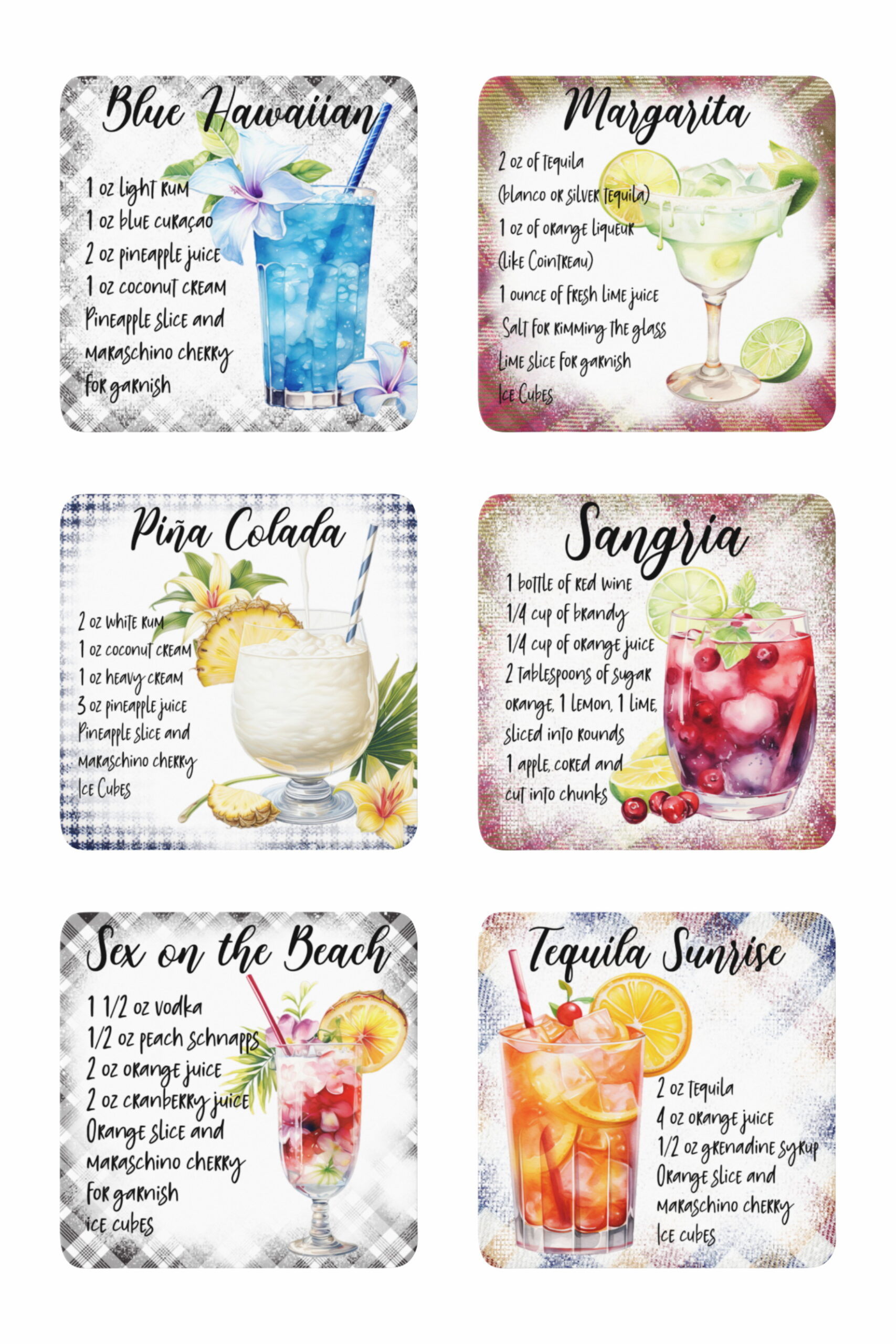 Cocktail Recipe set 3 coaster